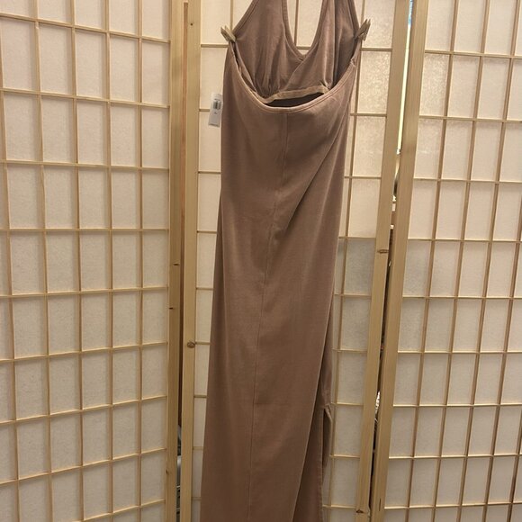 Old Navy Fitted Sleeveless Halter Rib Knit Midi Dress Warm Hickory Brown Lg Tall - Picture 8 of 12